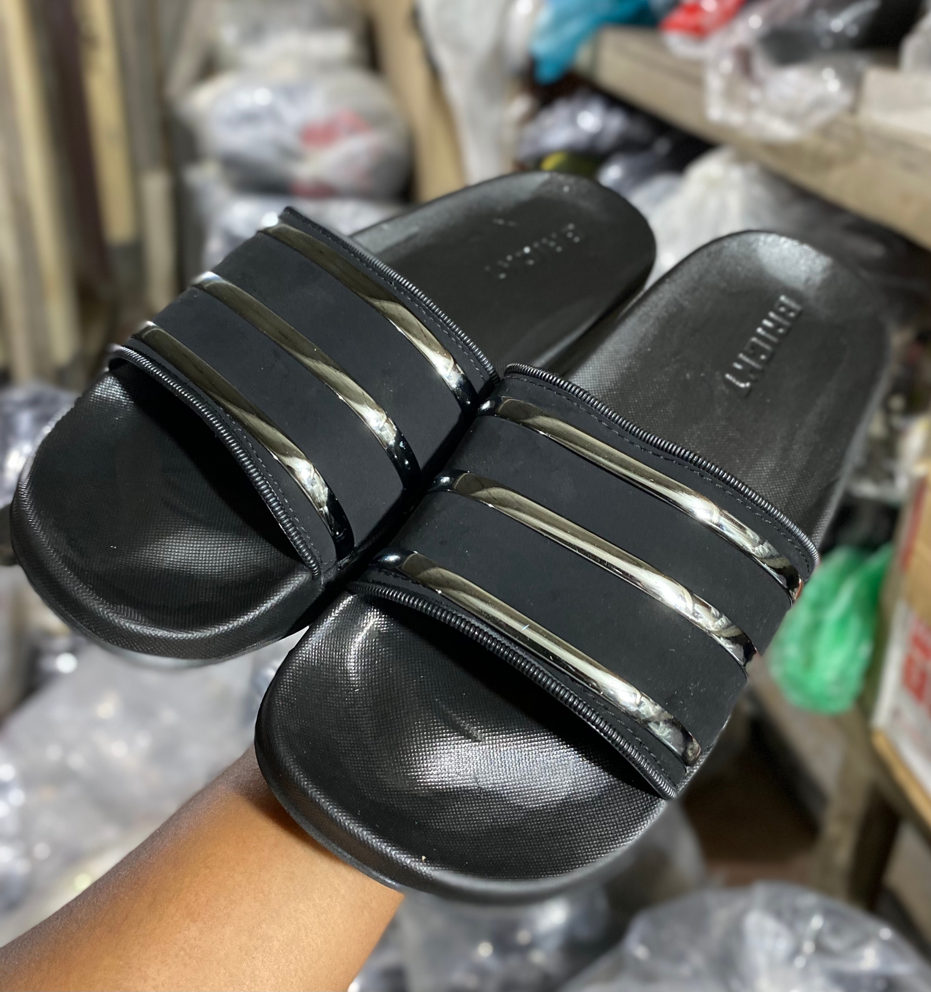 Picture of New Super Trendy Shiny Three Stripes Flip-Flops Aqua Slides Slippers for Men