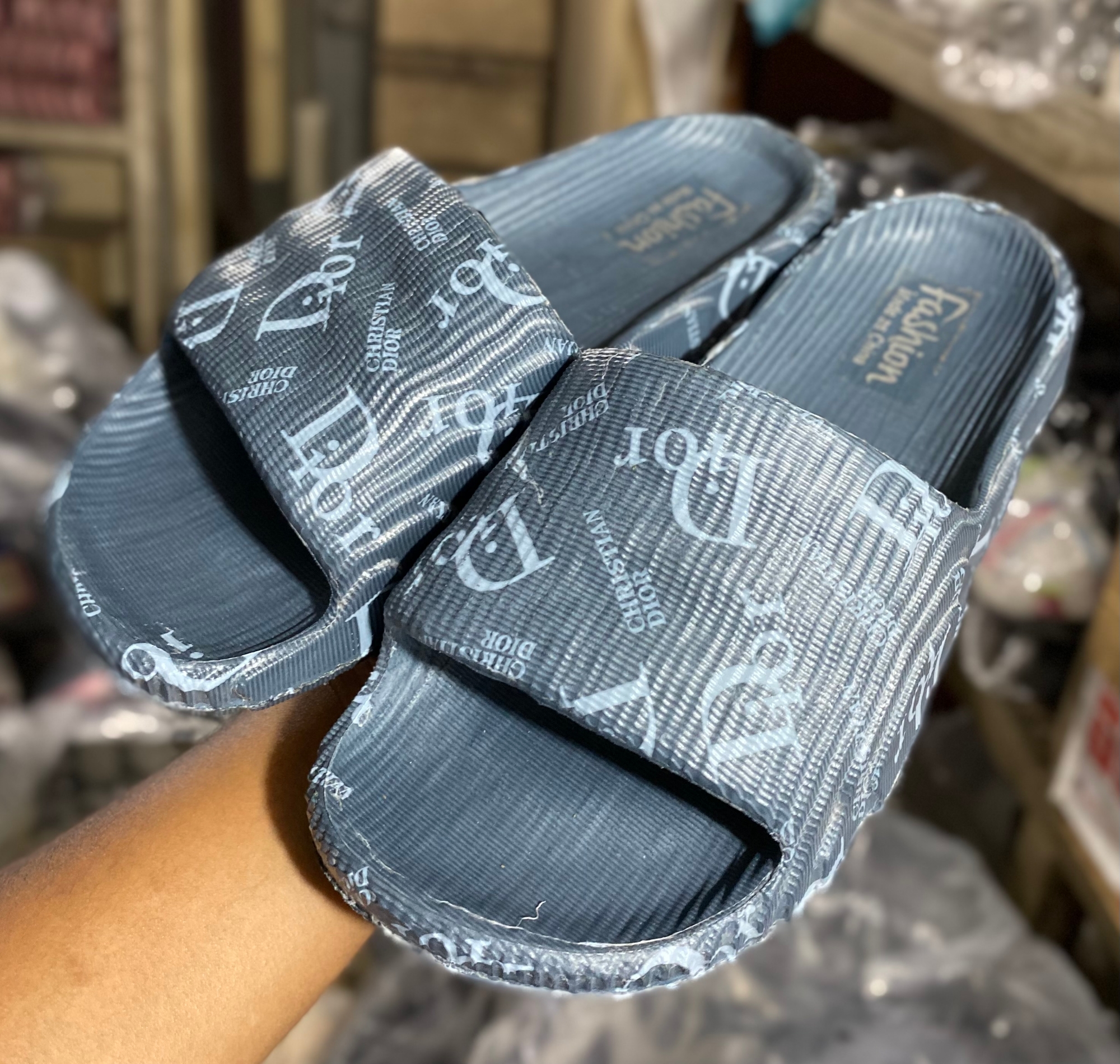 Picture of Mens New Non-Removable Dior Sticker Printed Super Trendy Fashionable Slides Slippers