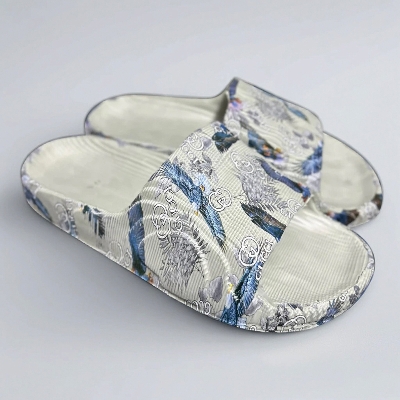 Picture of Mens New Super Trendy Artwork Fashionable Non-Removable Sticker Printed Textured Slip-on Slides Slipper Sandals