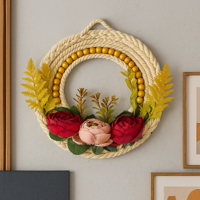 Picture of Wall Hanging Decor – 12 Inch Nylon Rope with Cotton Fabric Flowers