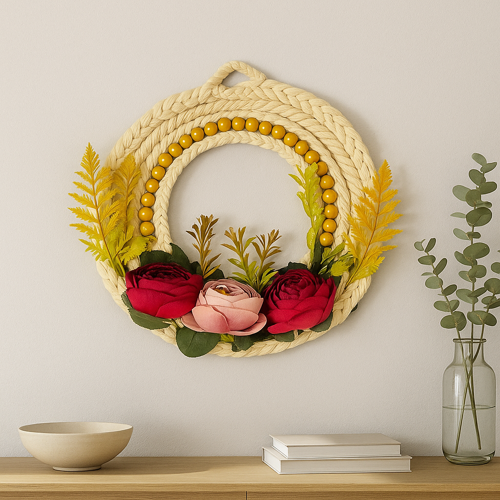 Picture of Wall Hanging Decor – 12 Inch Nylon Rope with Cotton Fabric Flowers