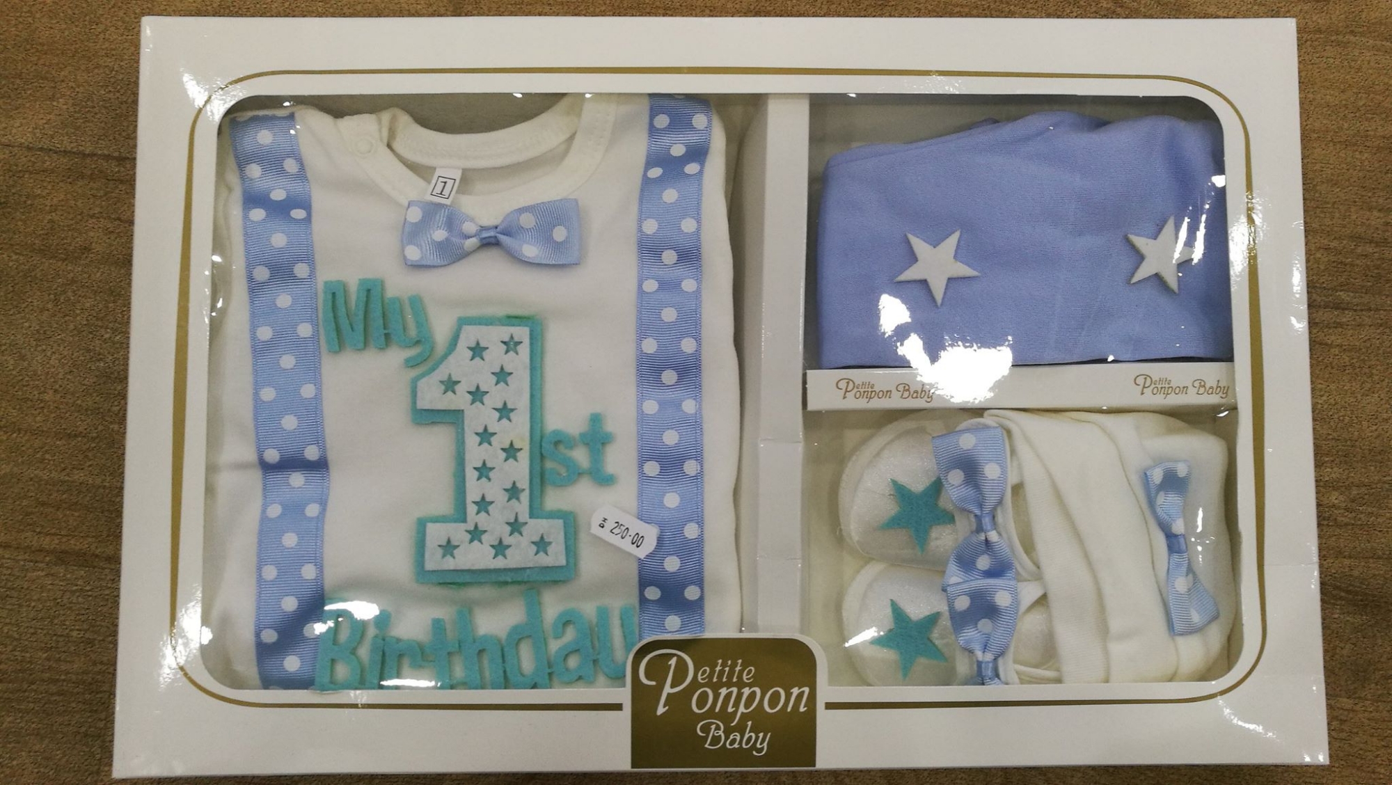 Picture of My 1st Birthday” Baby Gift Set – Blue & White Outfit & Accessories for Boys, (Turkey)