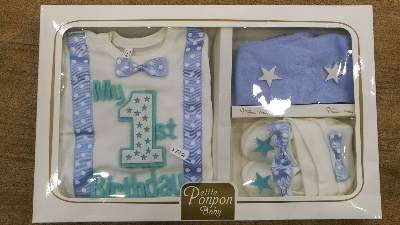 Picture of My 1st Birthday” Baby Gift Set – Blue & White Outfit & Accessories for Boys, (Turkey)