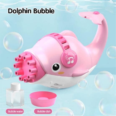 Picture of Pretty Dolphin Bubble Machine Gun – 10-Hole Automatic Bubble Maker Toy for Kids (Pink & Blue)