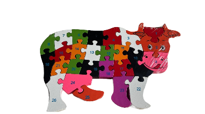 Picture of Comfort Traders Cow Puzzle - Wooden Multicolor Cow Puzzle with Alphabets and Numbers Educational Learning Toy Cow Shape Puzzle for Kids/Childrens
