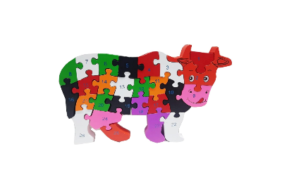 Picture of Comfort Traders Cow Puzzle - Wooden Multicolor Cow Puzzle with Alphabets and Numbers Educational Learning Toy Cow Shape Puzzle for Kids/Childrens