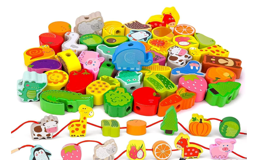 Picture of 50pcs baby wooden diy toy stringing threading wooden beads toy