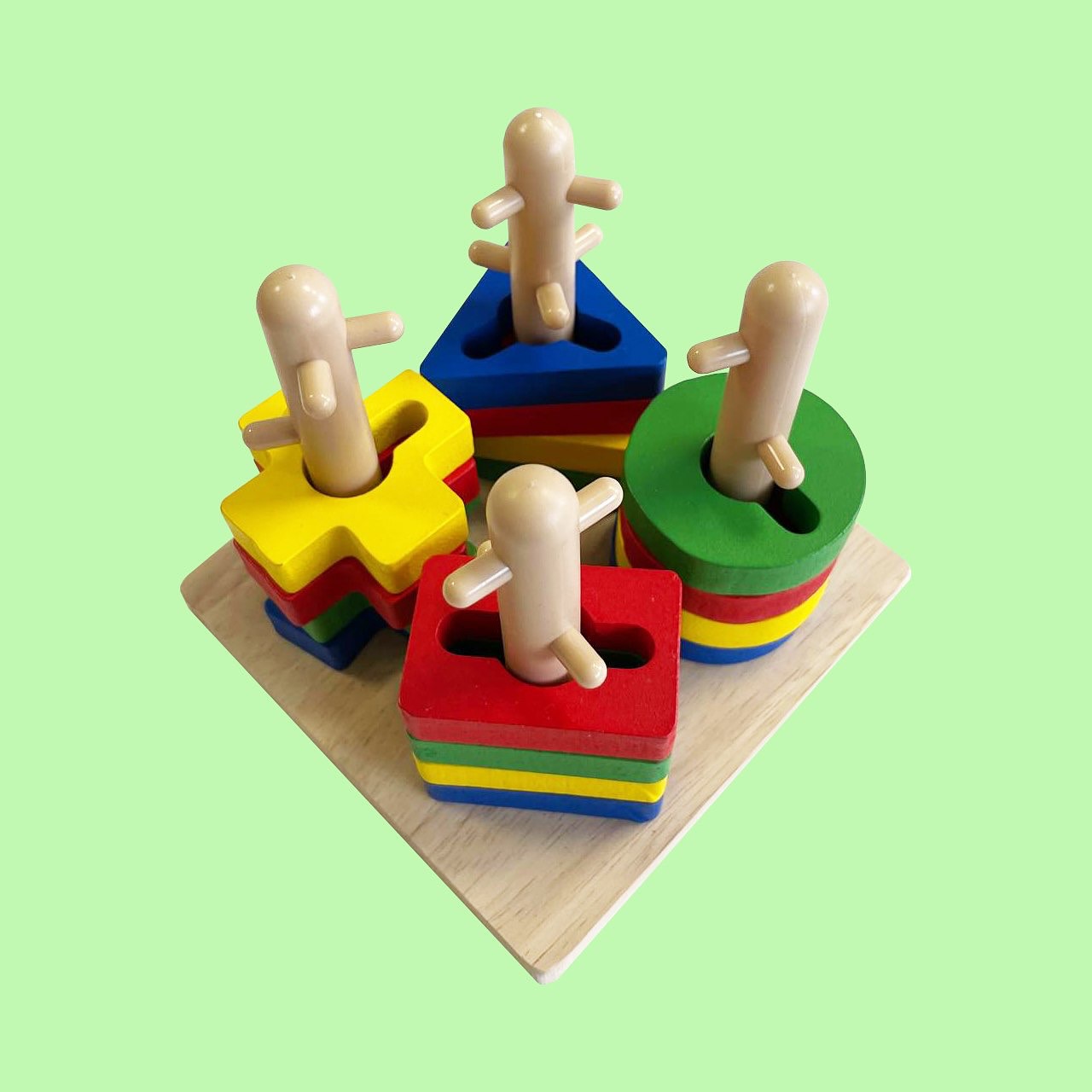 Picture of Colorful Wisdom Plate Wooden Reassemble Blocks Five Sets of Geometric Shape Matching Column Wooden Intellectual Toys