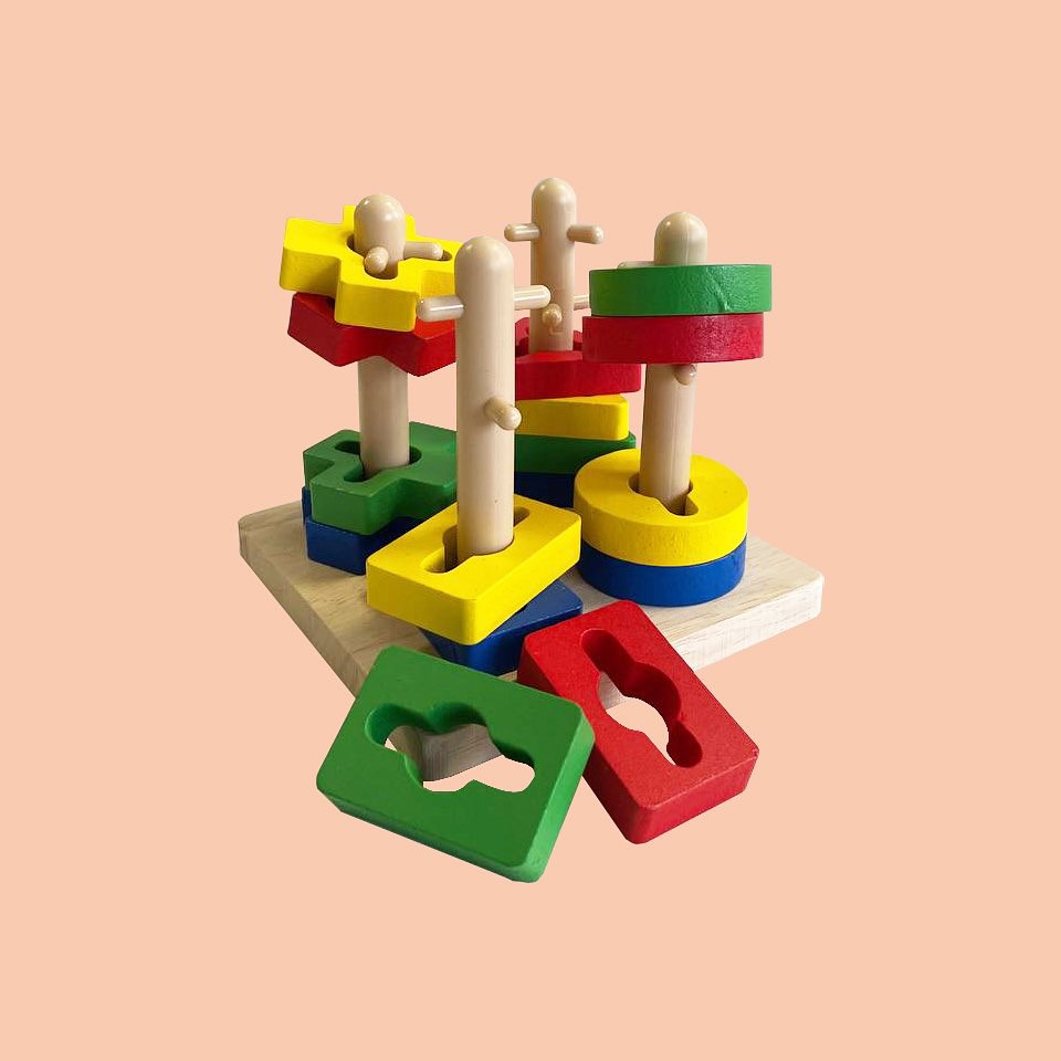 Picture of Colorful Wisdom Plate Wooden Reassemble Blocks Five Sets of Geometric Shape Matching Column Wooden Intellectual Toys