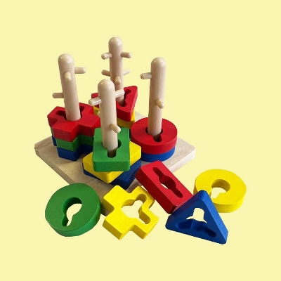 Picture of Colorful Wisdom Plate Wooden Reassemble Blocks Five Sets of Geometric Shape Matching Column Wooden Intellectual Toys
