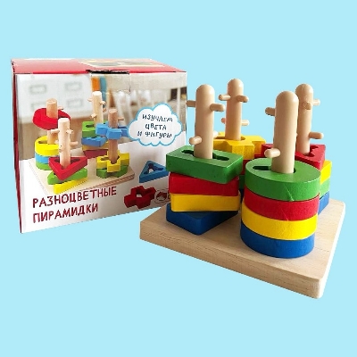 Picture of Colorful Wisdom Plate Wooden Reassemble Blocks Five Sets of Geometric Shape Matching Column Wooden Intellectual Toys