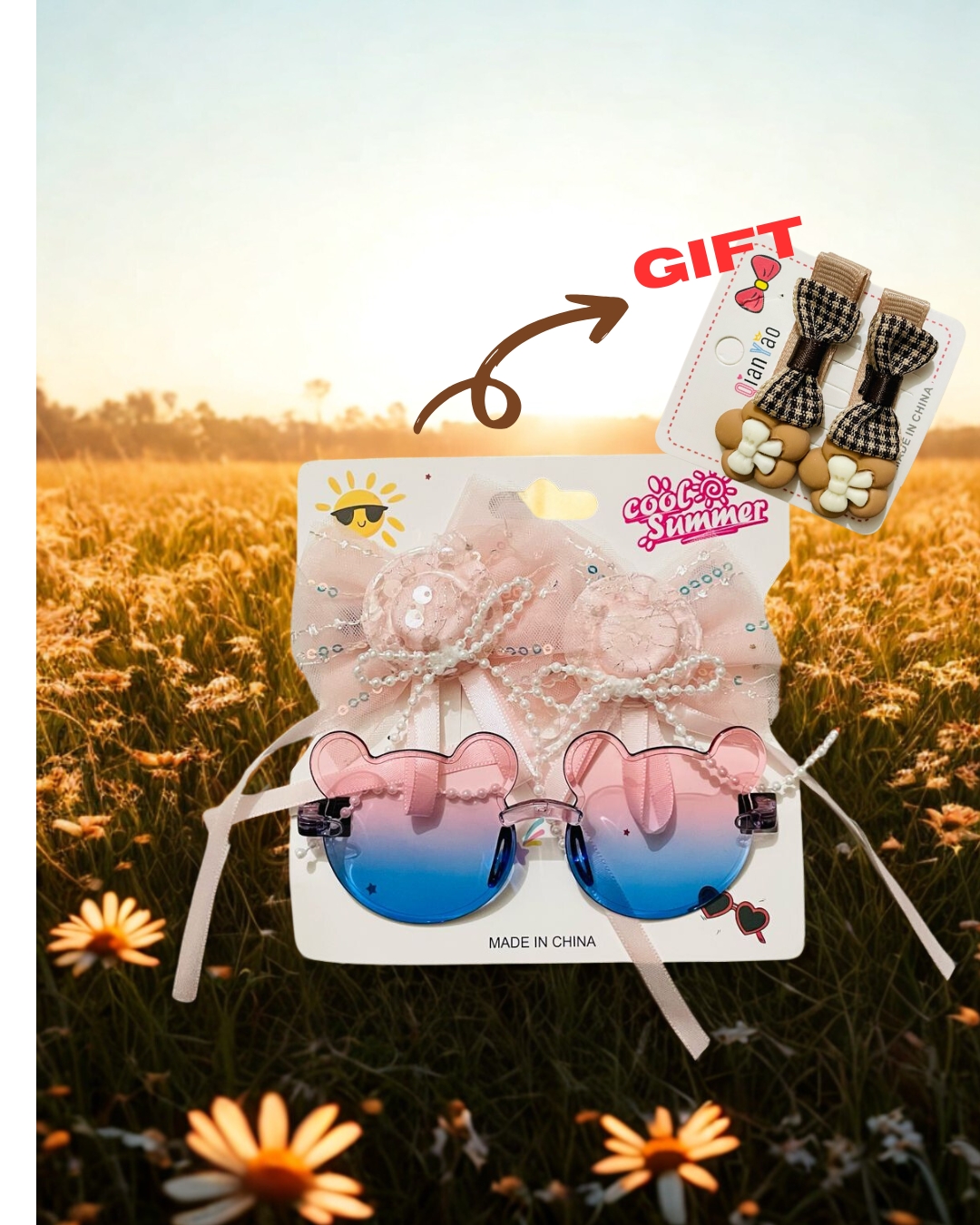 Picture of Headband and sunglasses set and gift hair clip for kids