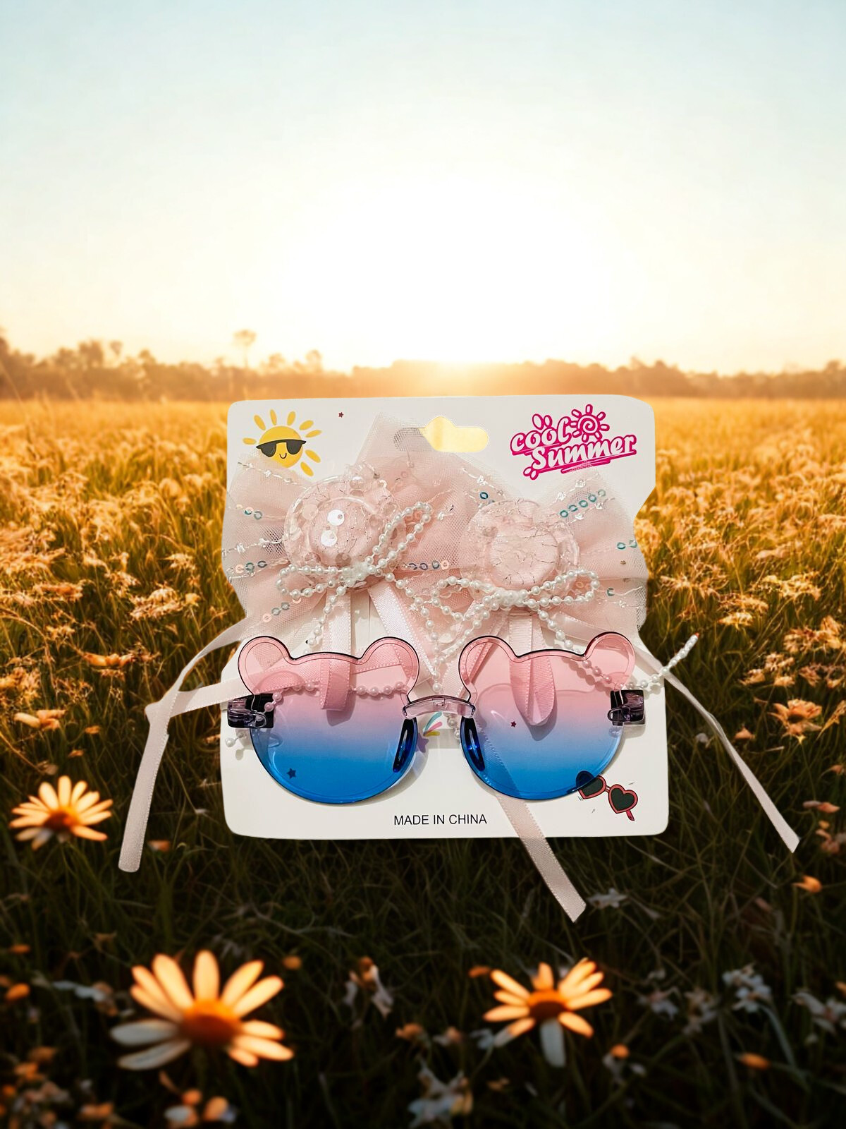 Picture of Headband and sunglasses set and gift hair clip for kids