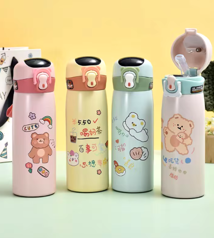 Picture of Cute Bear Thermal Water Bottle .Smart Display,Thermometer,Mug with Straw,Stainless Steel Insulated Cup,500ml