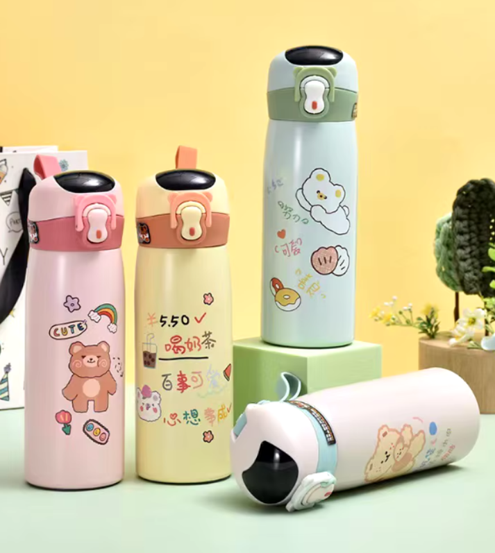 Picture of Cute Bear Thermal Water Bottle .Smart Display,Thermometer,Mug with Straw,Stainless Steel Insulated Cup,500ml