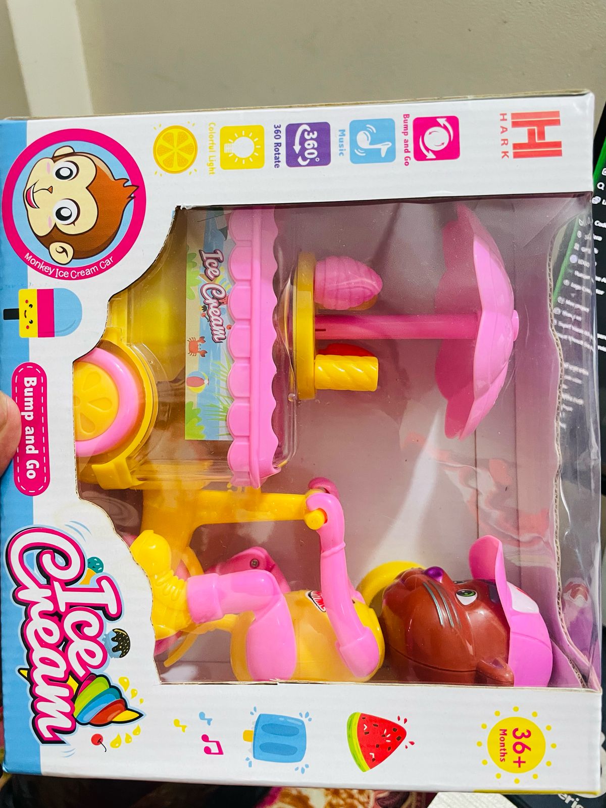 Picture of Monkey Ice Cream Cart Toy – Bump & Go Action, Music & 3D Colorful Lights