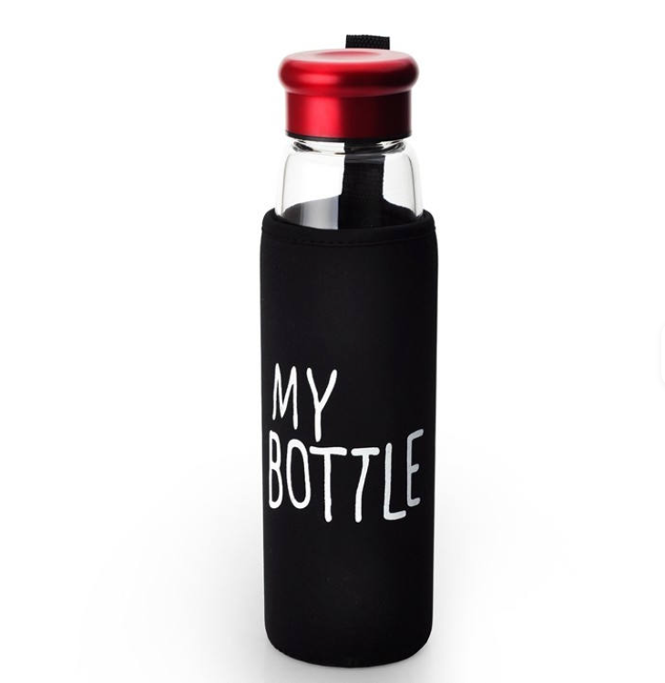 Picture of MY BOTTLE" Glass Bottle with Metallic Cap and Bag Cover - -550ml