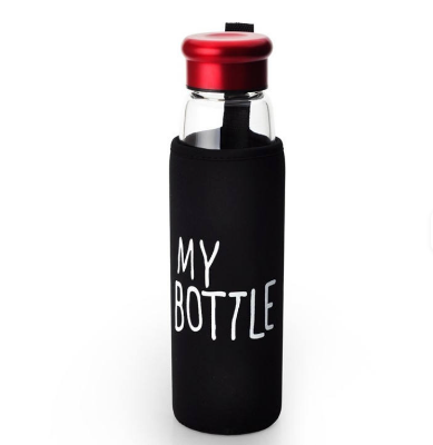 Picture of MY BOTTLE" Glass Bottle with Metallic Cap and Bag Cover - -550ml