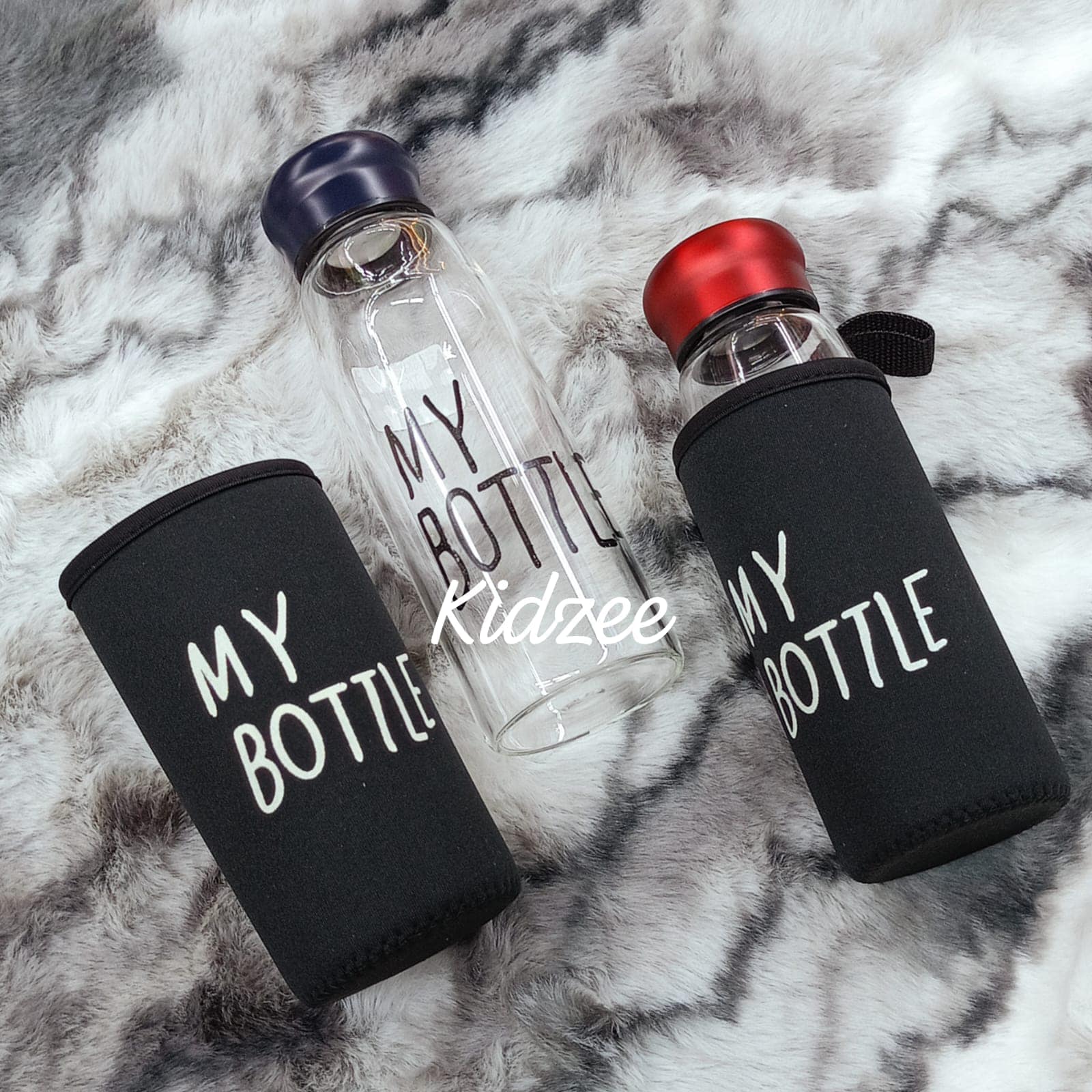 Picture of MY BOTTLE" Glass Bottle with Metallic Cap and Bag Cover - -550ml