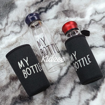 Picture of MY BOTTLE" Glass Bottle with Metallic Cap and Bag Cover - -550ml