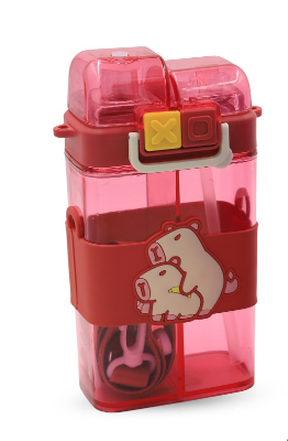 Picture of Capybara Kids Water Bottle – Red 2-in-1 Sipper & Spout BPA-Free Spill-Proof Bottle with Strap