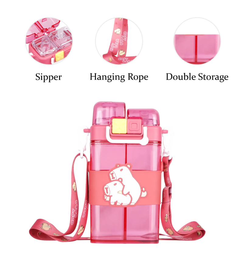 Picture of Capybara Kids Water Bottle – Red 2-in-1 Sipper & Spout BPA-Free Spill-Proof Bottle with Strap