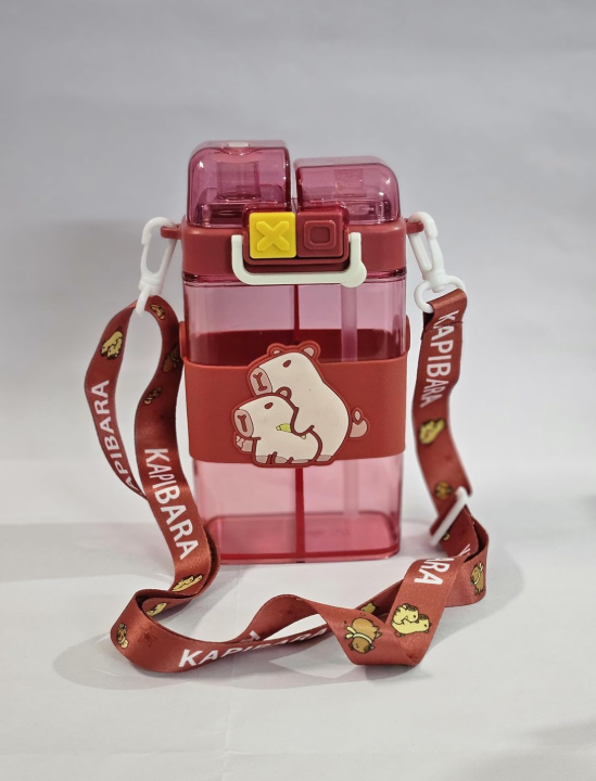 Picture of Capybara Kids Water Bottle – Red 2-in-1 Sipper & Spout BPA-Free Spill-Proof Bottle with Strap