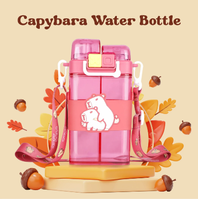 Picture of Capybara Kids Water Bottle – Red 2-in-1 Sipper & Spout BPA-Free Spill-Proof Bottle with Strap