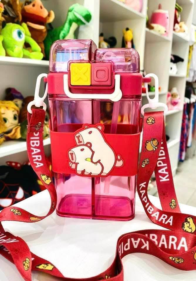 Picture of Capybara Kids Water Bottle – Red 2-in-1 Sipper & Spout BPA-Free Spill-Proof Bottle with Strap