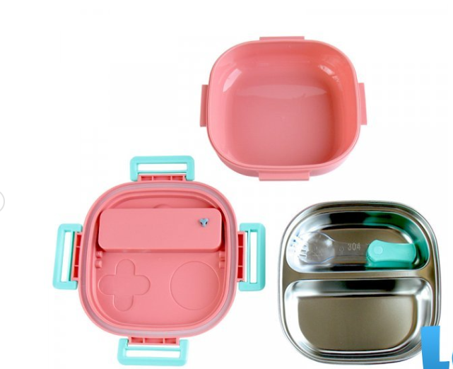 Picture of Stainless Steel Lunch Box and Food Container – Pink – with Spoon