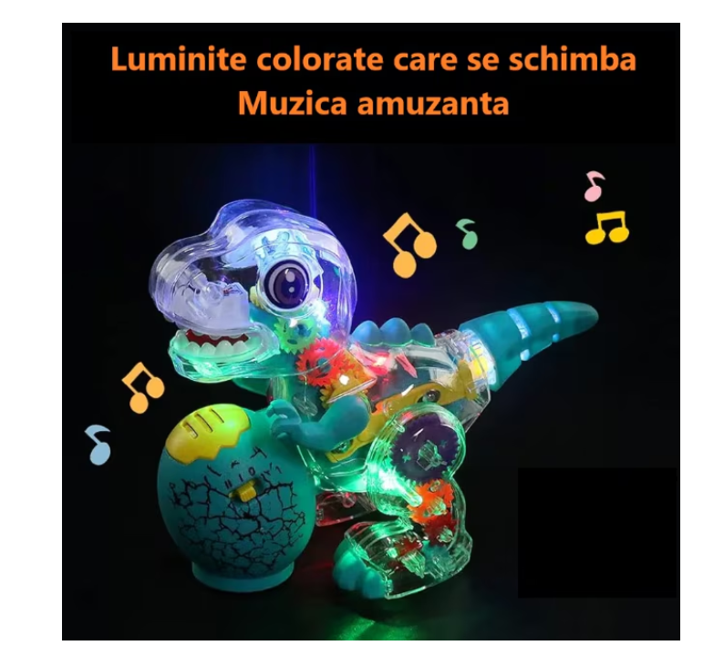 Picture of Interactive Dinosaur Toy – Music, Lights, Auto Rotate & Transparent Gear Design for Kids