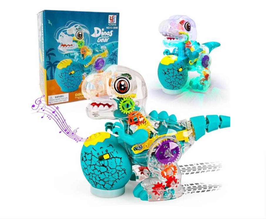 Picture of Interactive Dinosaur Toy – Music, Lights, Auto Rotate & Transparent Gear Design for Kids