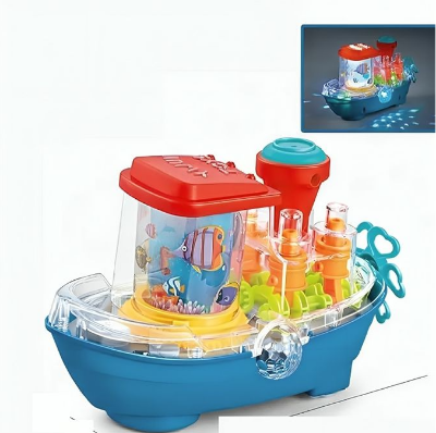 Picture of Electric Universal Transparent Gear Boat Music Lighting Underwater World Rotating Cruise Ship Kids Children's Toy Boat