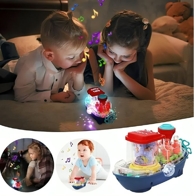 Picture of Electric Universal Transparent Gear Boat Music Lighting Underwater World Rotating Cruise Ship Kids Children's Toy Boat