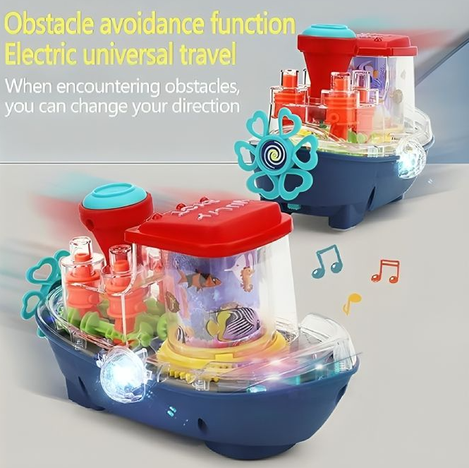 Picture of Electric Universal Transparent Gear Boat Music Lighting Underwater World Rotating Cruise Ship Kids Children's Toy Boat