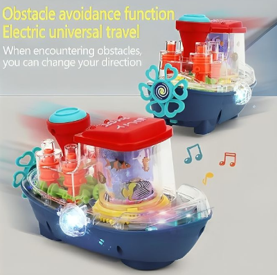 Picture of Electric Universal Transparent Gear Boat Music Lighting Underwater World Rotating Cruise Ship Kids Children's Toy Boat