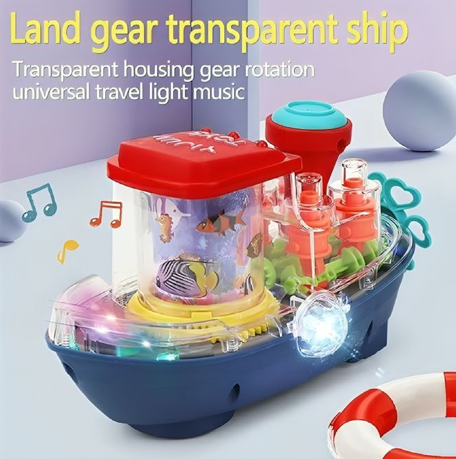 Picture of Electric Universal Transparent Gear Boat Music Lighting Underwater World Rotating Cruise Ship Kids Children's Toy Boat