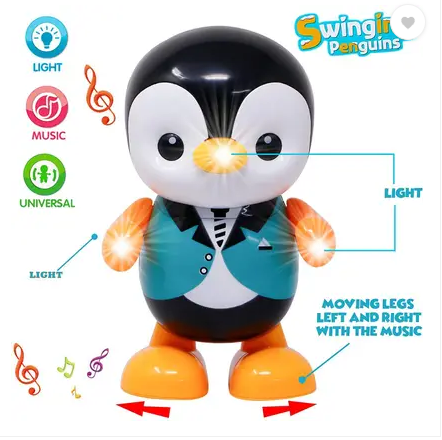 Picture of Dancing Penguin Toy Robot with Lightning Swinging Arms in Suit and Music for Kids