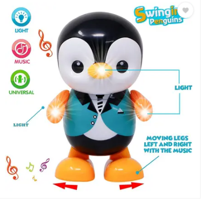 Picture of Dancing Penguin Toy Robot with Lightning Swinging Arms in Suit and Music for Kids
