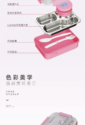 Picture of Lunch Box Kids Stainless Steel Lunch Box Cartoon Design Cute Meal Lunch Box With Fork Bowl 3 Compartments