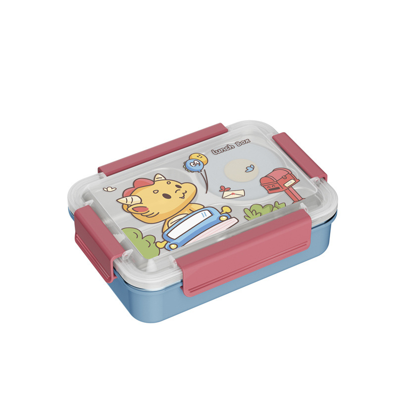 Picture of Lunch Box Kids Stainless Steel Lunch Box Cartoon Design Cute Meal Lunch Box With Fork Bowl 3 Compartments