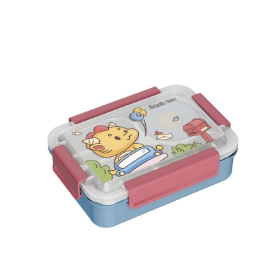 Picture of Lunch Box Kids Stainless Steel Lunch Box Cartoon Design Cute Meal Lunch Box With Fork Bowl 3 Compartments