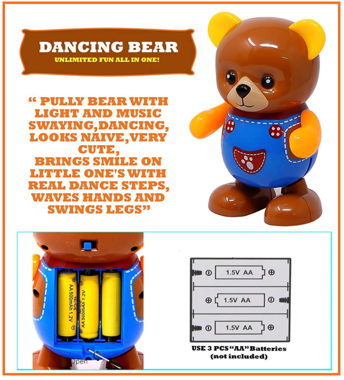 Picture of Dancing Bear with Flashing Light & Sound Toys Toddler & Kid | with Lights, Action, Dancing, Singing, Moving, & Walking Toy