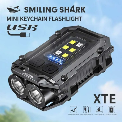 Picture of SMILING SHARK TIP-0019 - COB Portable Keychain Light Metal Clip with 8 Modes - Senter Portabel COB