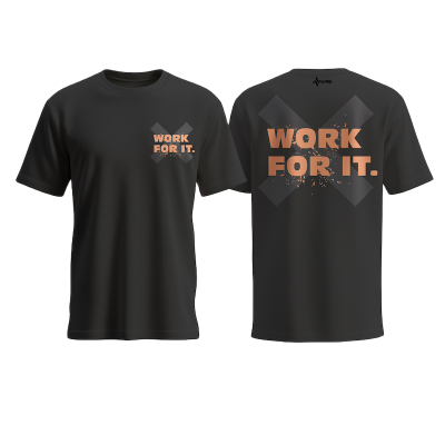 Picture of Avro Premium Men's T shirt Black Color - Work For It - Cotton Fabric Soft & Comfortable - Tshirt For Men