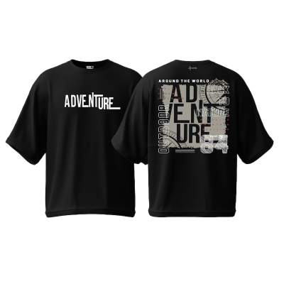 Picture of Avro Premium Men's Semi Drop Shoulder T shirt Black Color - Adventure - Cotton Fabric Soft & Comfortable - Tshirt For Men