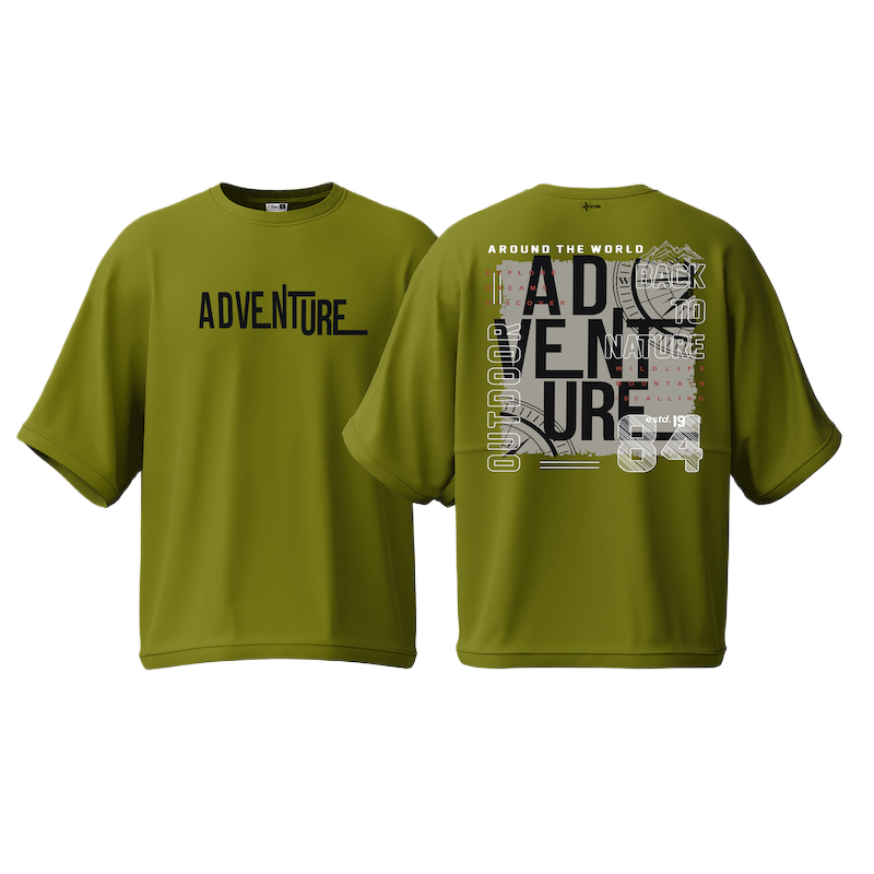 Picture of Avro Premium Men's Semi Drop Shoulder T shirt Olive Color - Adventure - Cotton Fabric Soft & Comfortable - Tshirt For Men