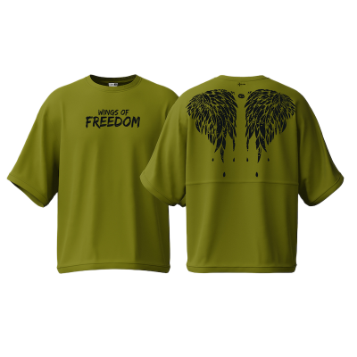 Picture of Avro Premium Men's Semi Drop Shoulder T shirt Olive Color - Wings of Freedom - Cotton Fabric Soft & Comfortable - Tshirt For Men