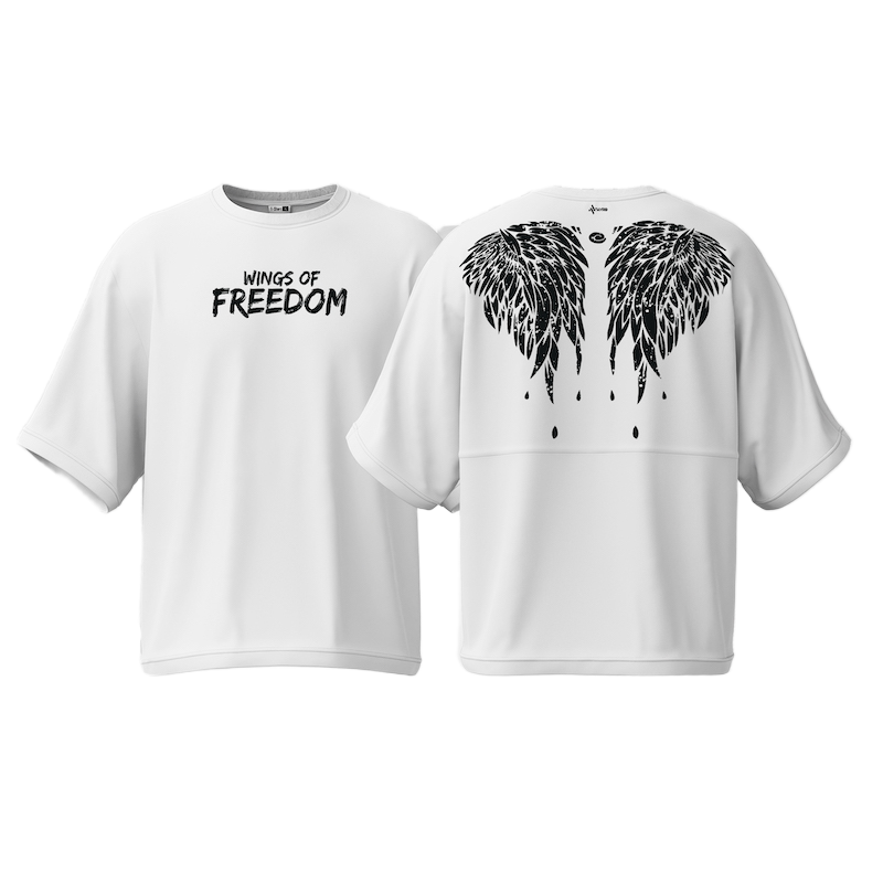 Picture of Avro Premium Men's Semi Drop Shoulder T shirt White Color - Wings of Freedom - Cotton Fabric Soft & Comfortable - Tshirt For Men