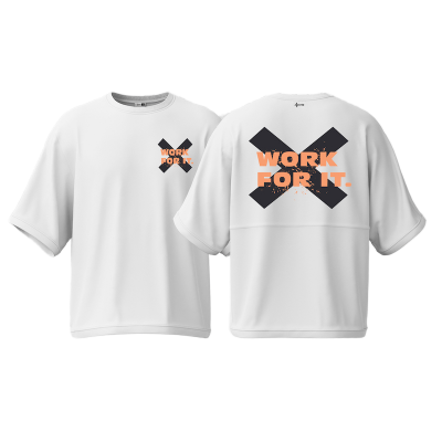 Picture of Avro Premium Men's Semi Drop Shoulder T shirt White Color - Work For It - Cotton Fabric Soft & Comfortable - Tshirt For Men